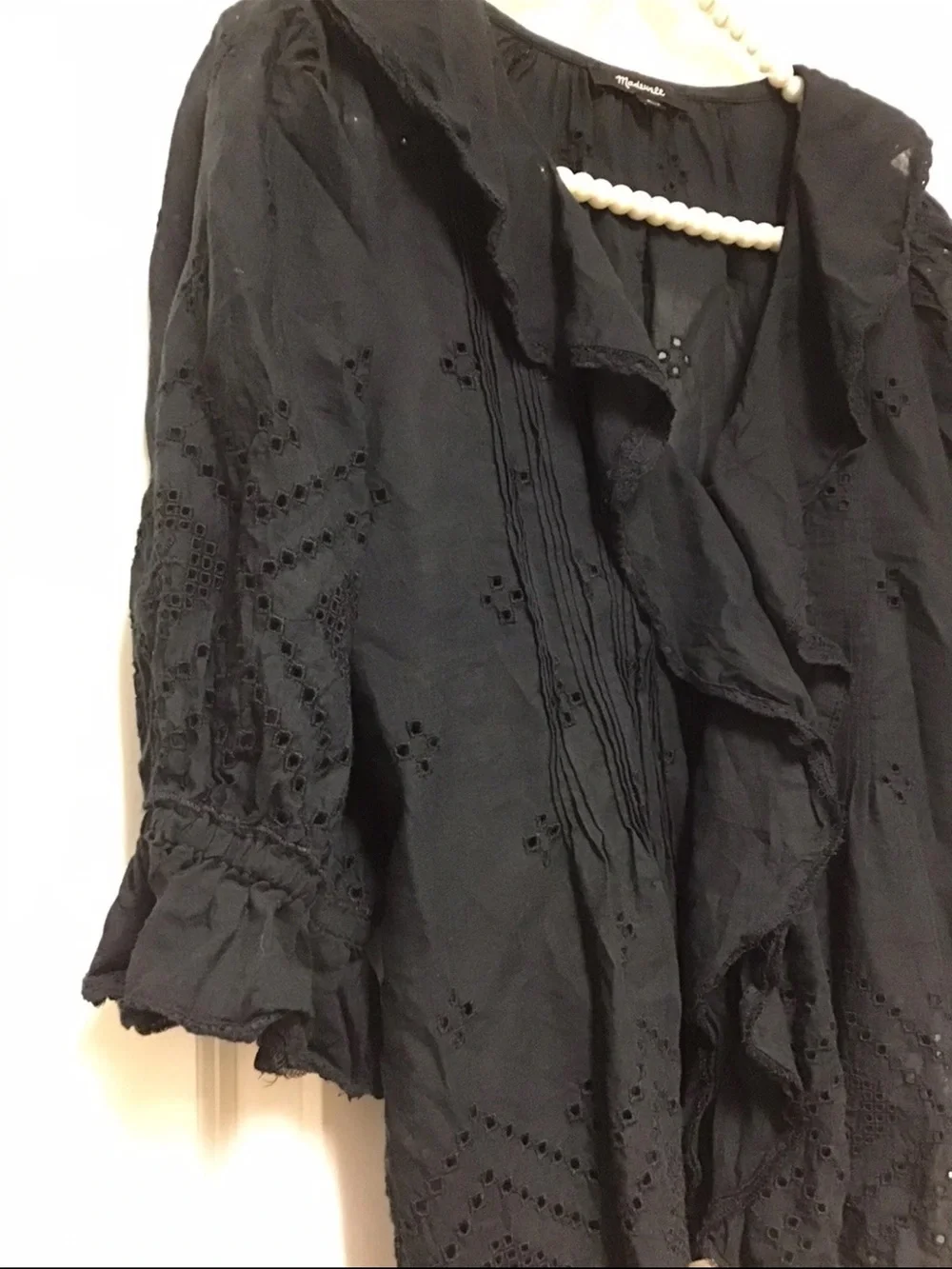 Madewell The Blaire Black Ruffled Eyelet Blouse